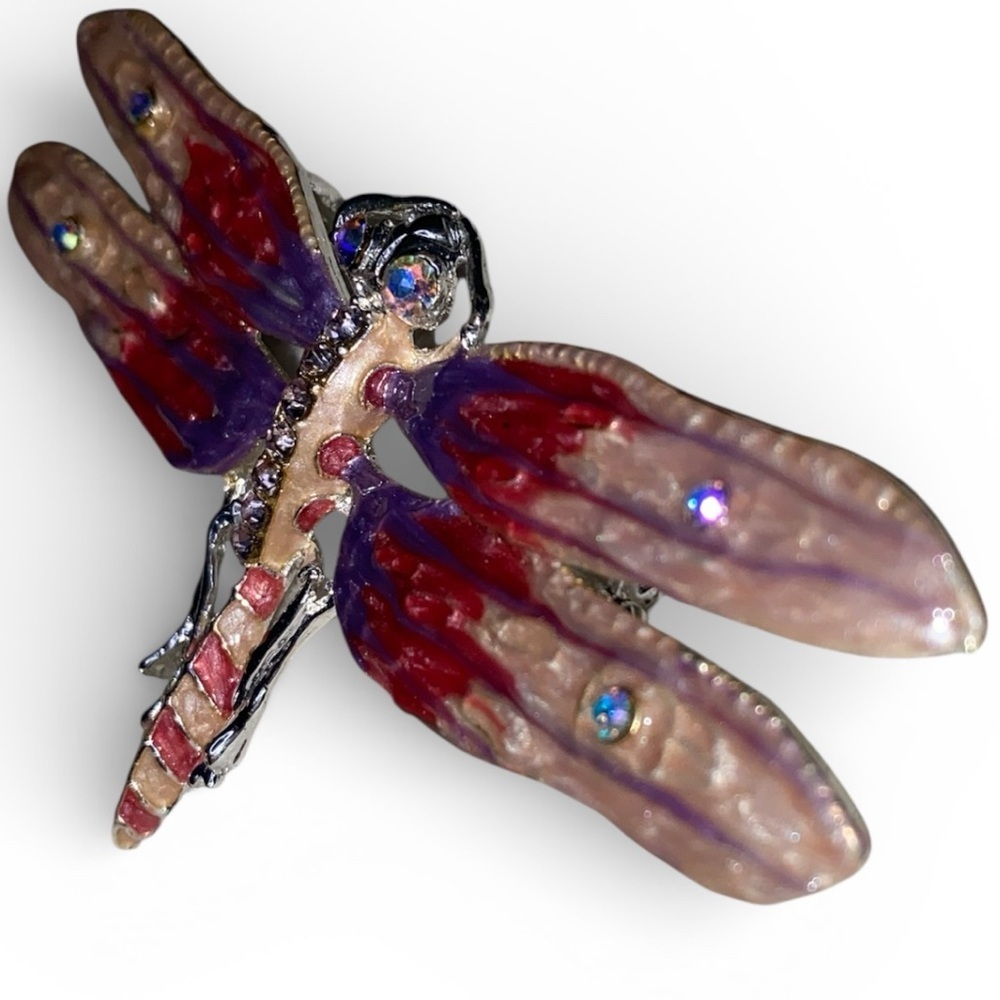 NEW FIREFLY BROOCH PENDANT Rhinestone Art Nouveau Pink/Lavender/Silver (tone) - Picture 2 of 4